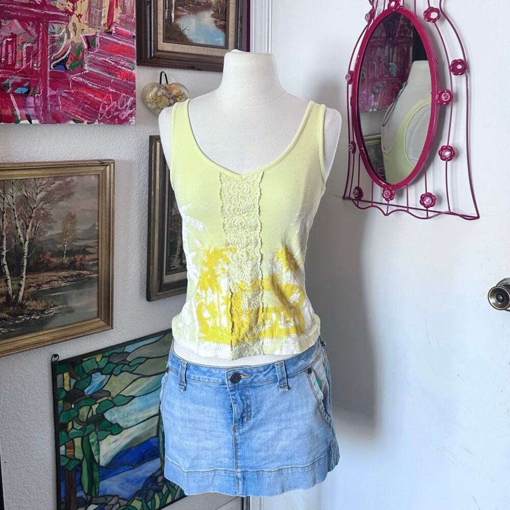 calvin klein jeans yellow palm tree graphic print tank top